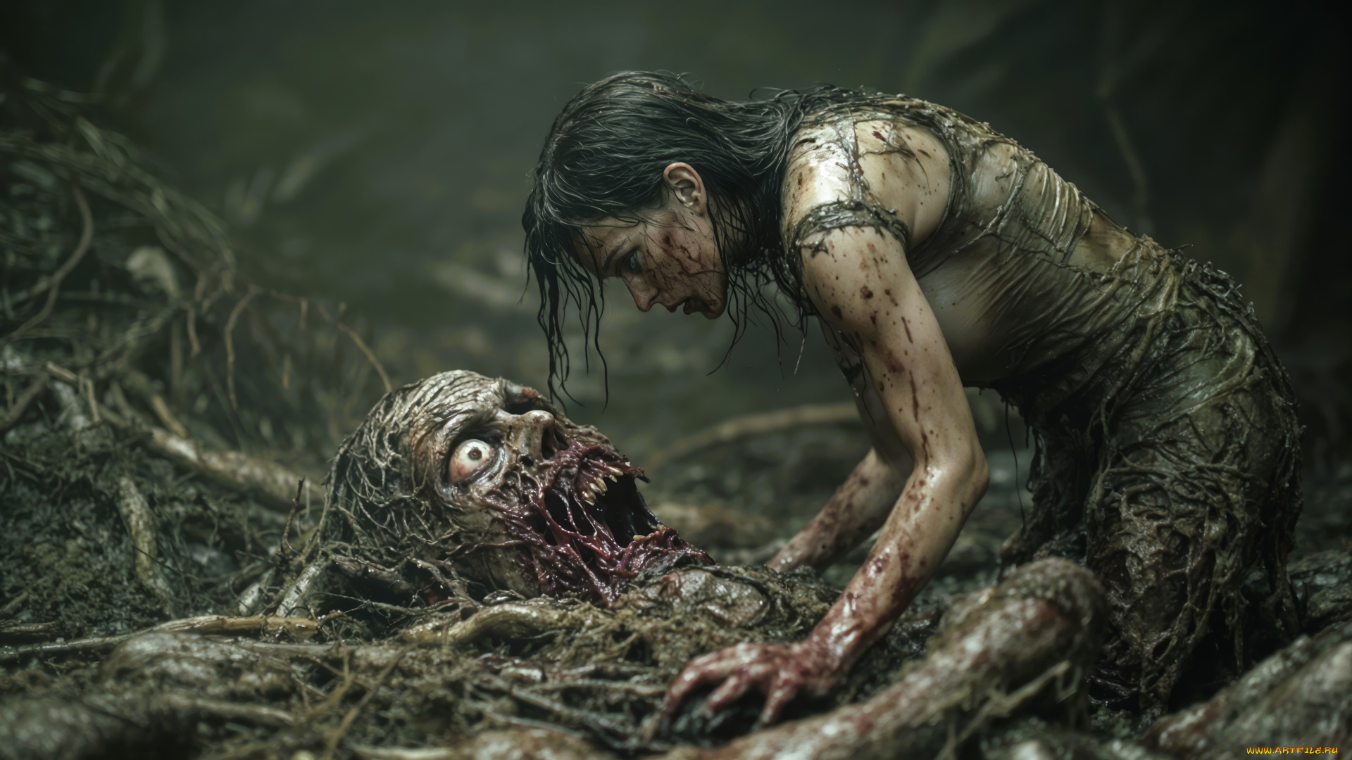 3д, 3д, графика, ужас, , horror, девушка, труп, нейросеть