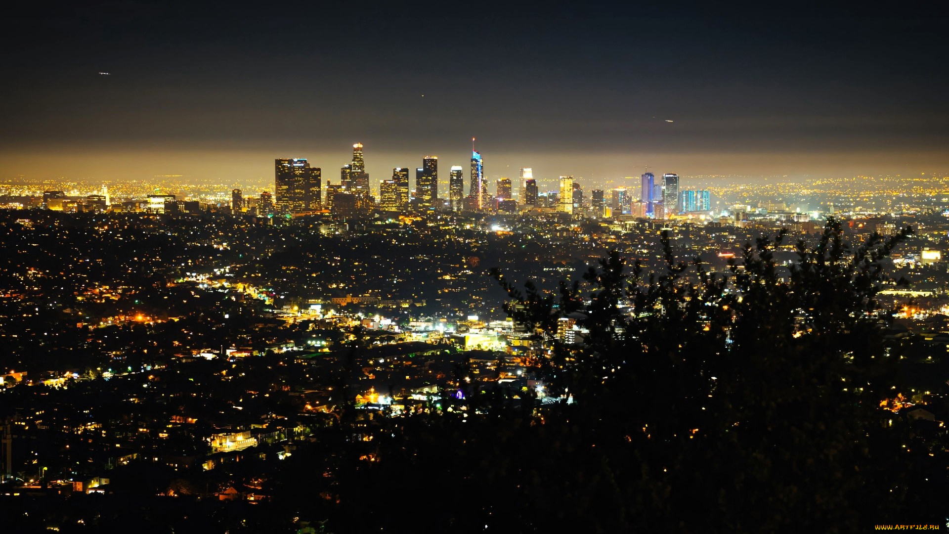 города, лос-анджелес, , сша, панорама, огни, ночь