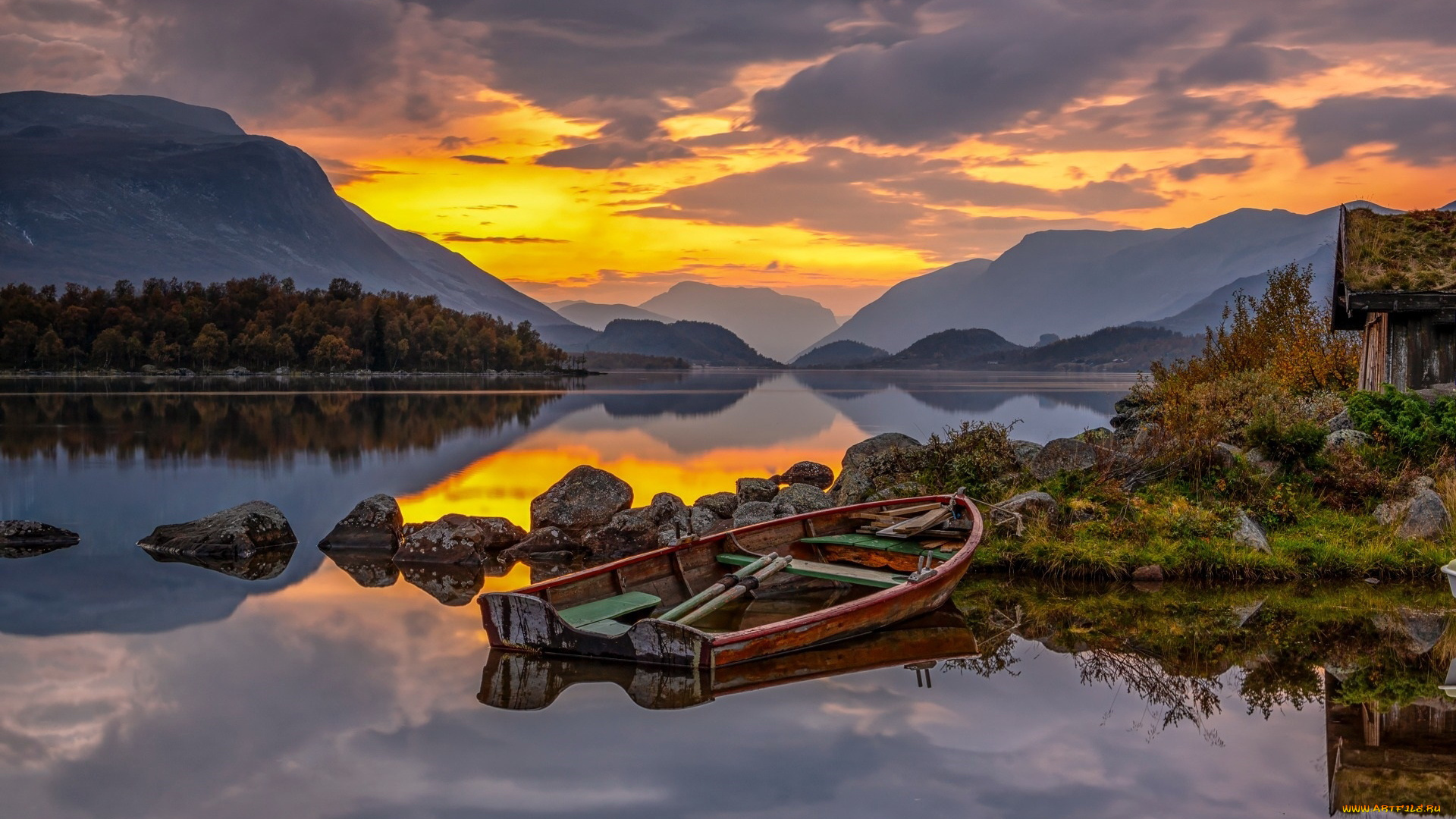 корабли, лодки, , шлюпки, горы, озеро, лодка, закат