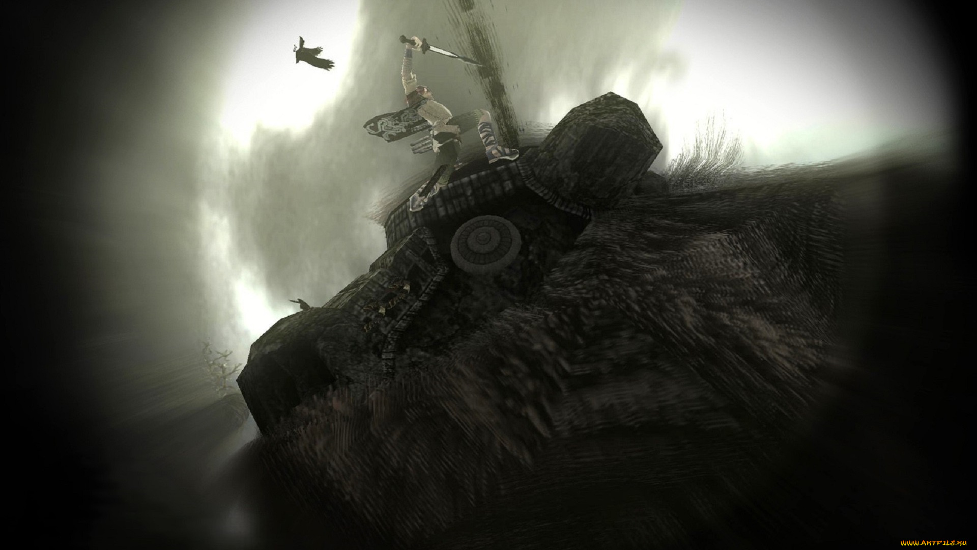 видео, игры, shadow, of, the, colossus, воин, меч, птица, высота