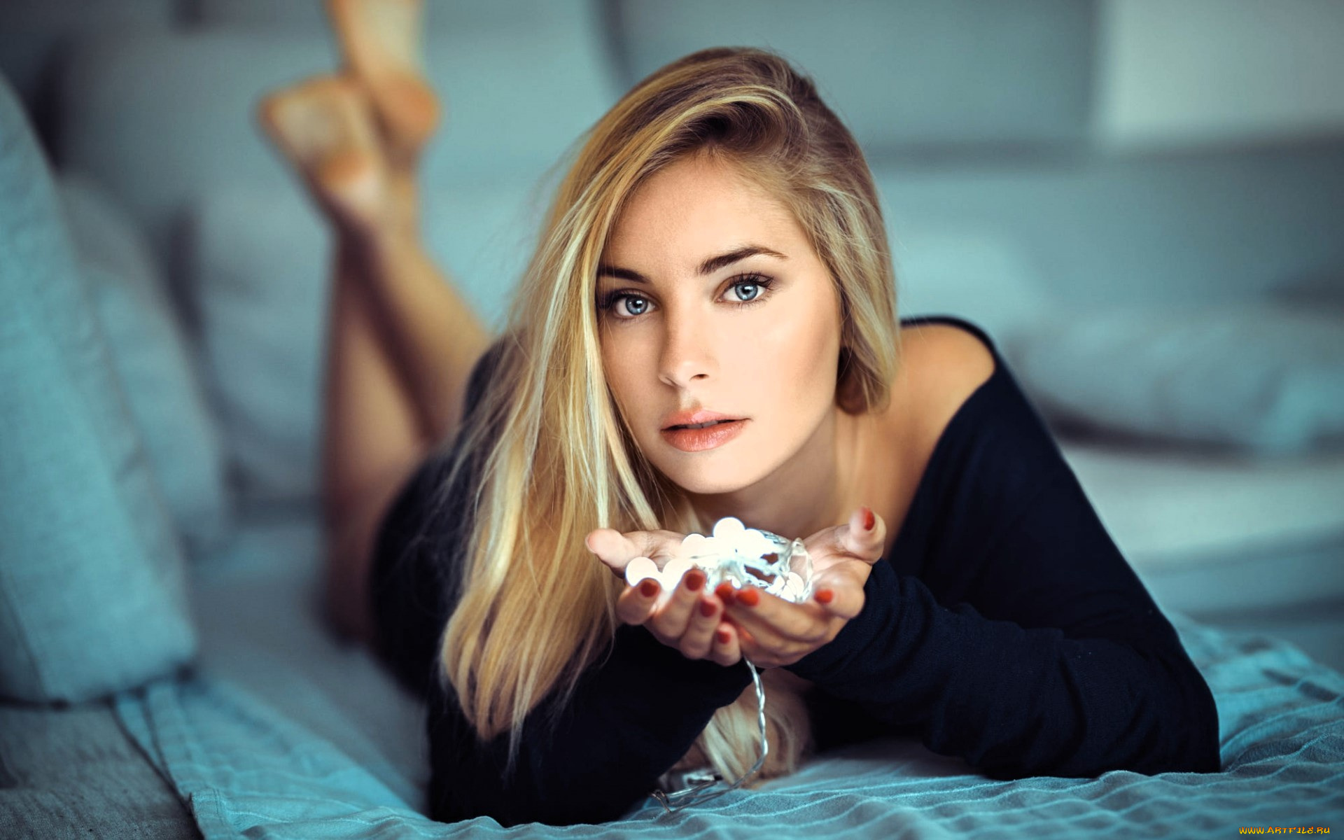 девушки, -, блондинки, , светловолосые, блондинка, платье, постель