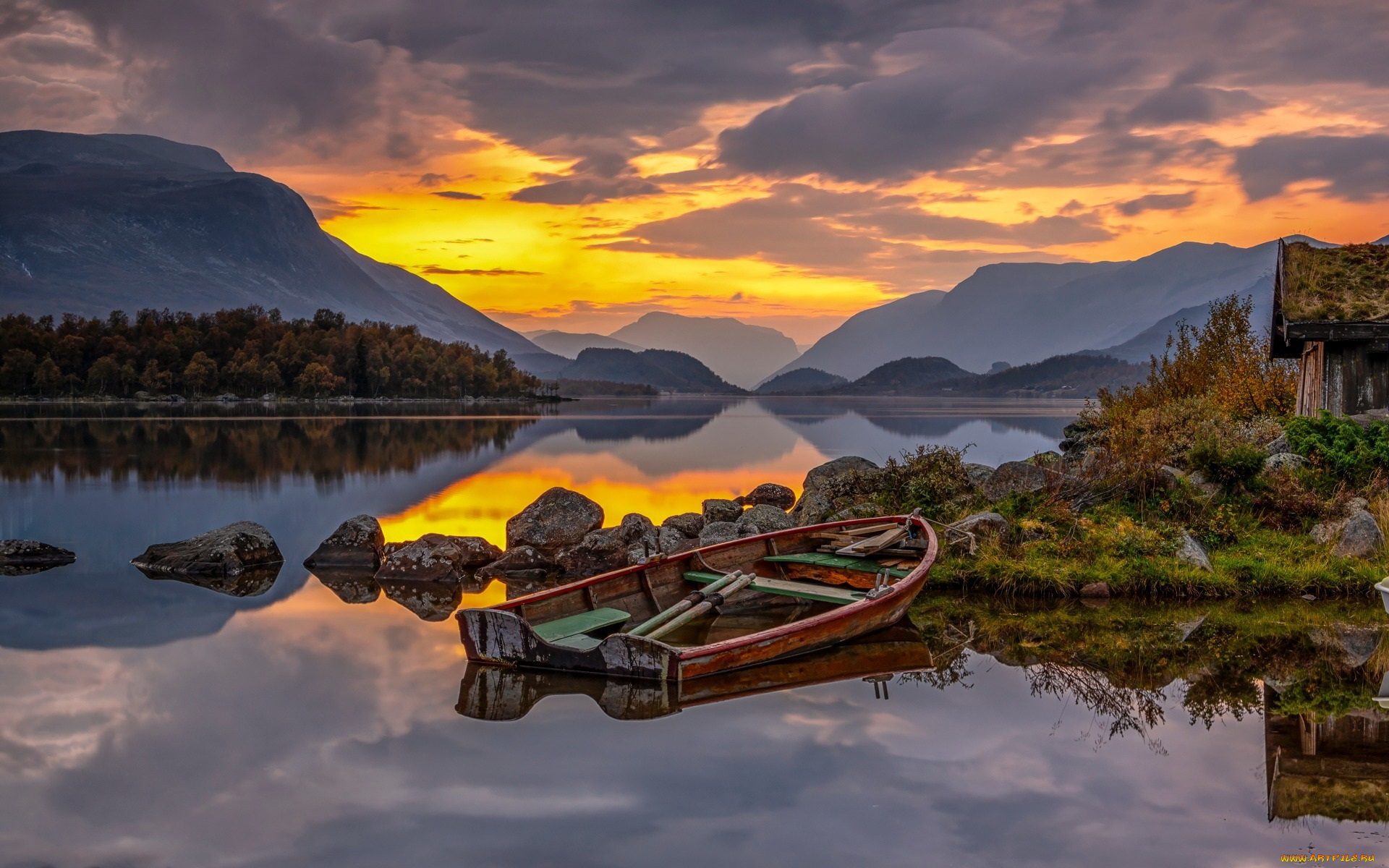 корабли, лодки, , шлюпки, горы, озеро, лодка, закат