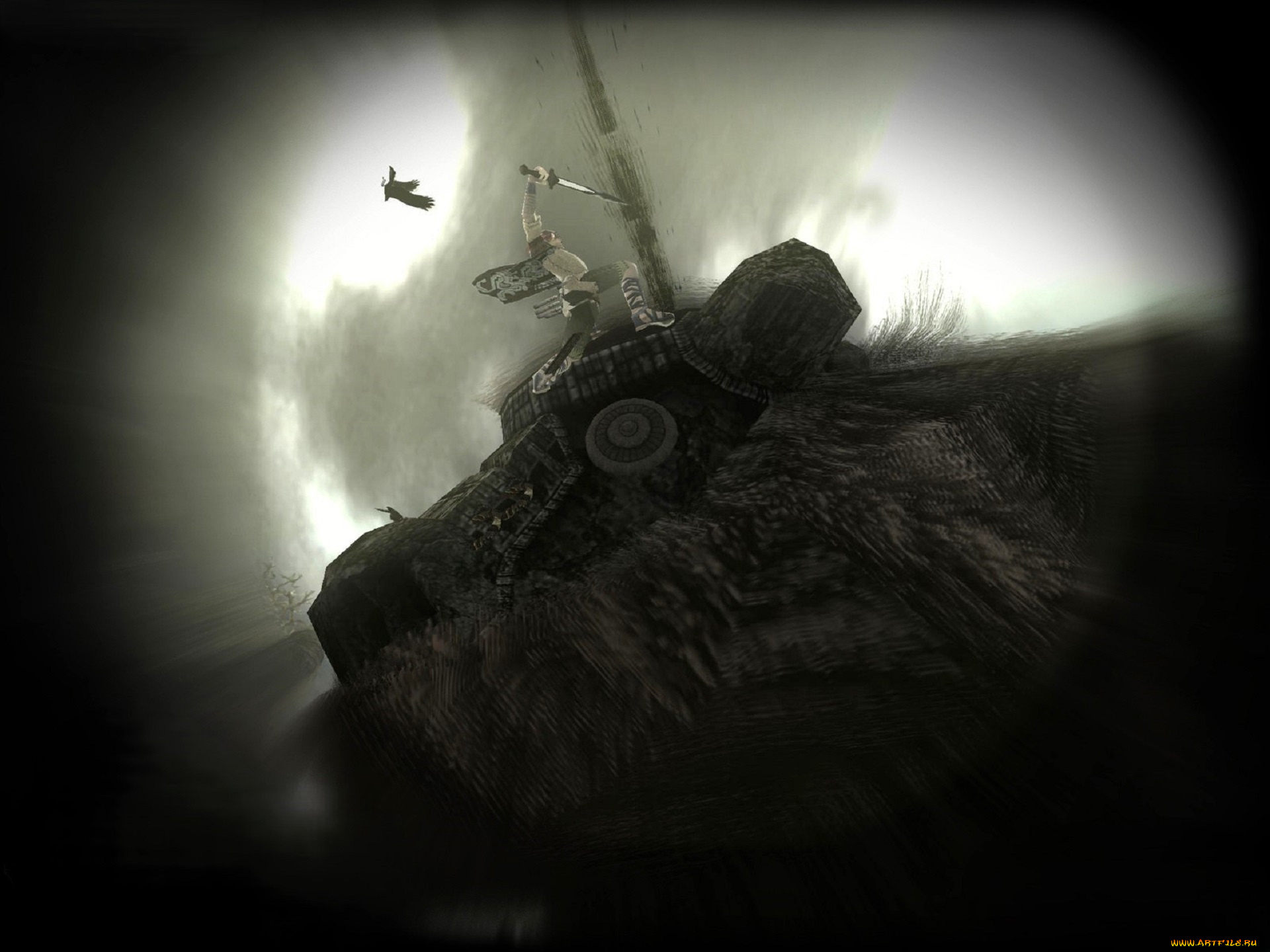 видео, игры, shadow, of, the, colossus, воин, меч, птица, высота