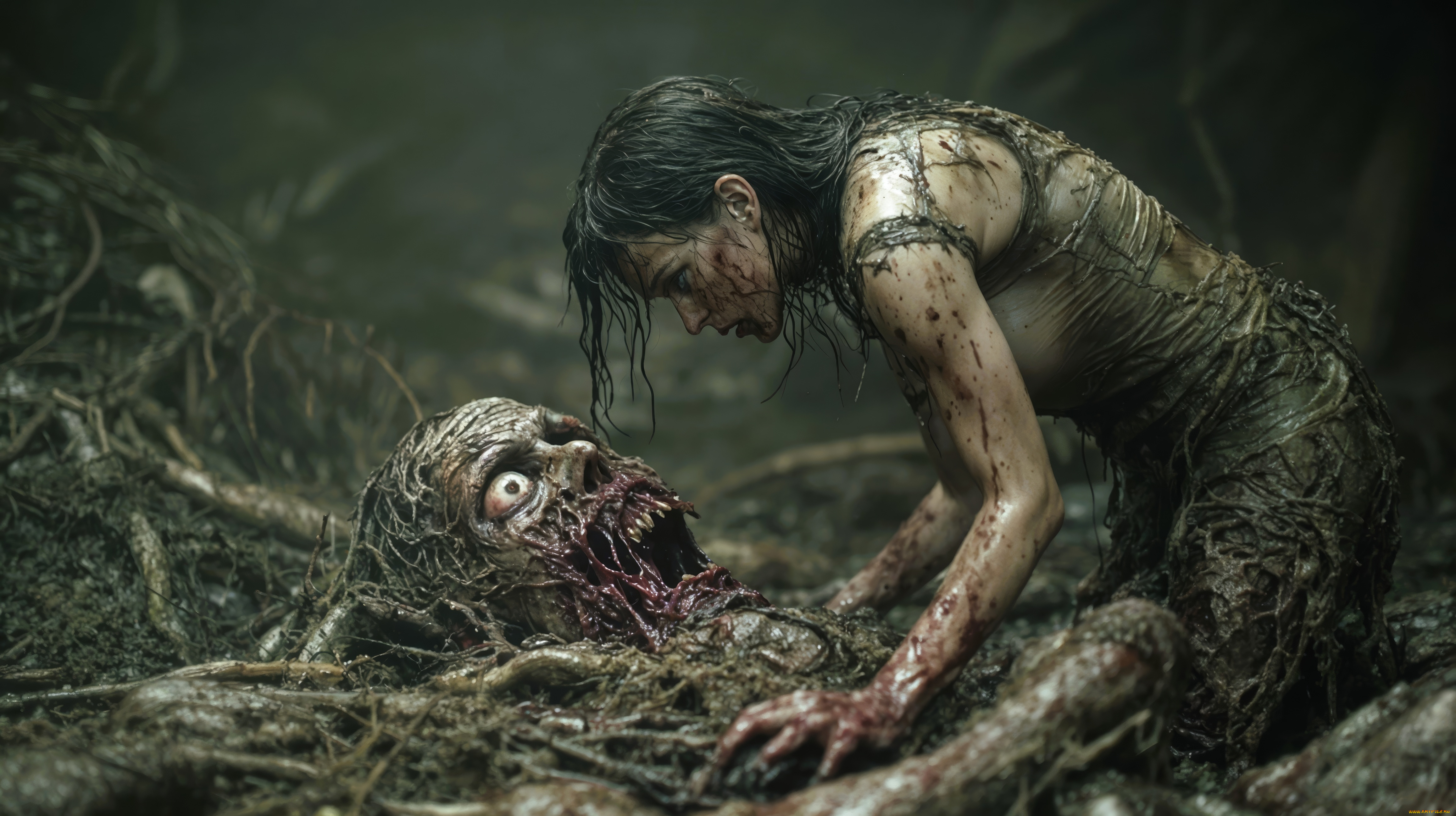 3д, 3д, графика, ужас, , horror, девушка, труп, нейросеть