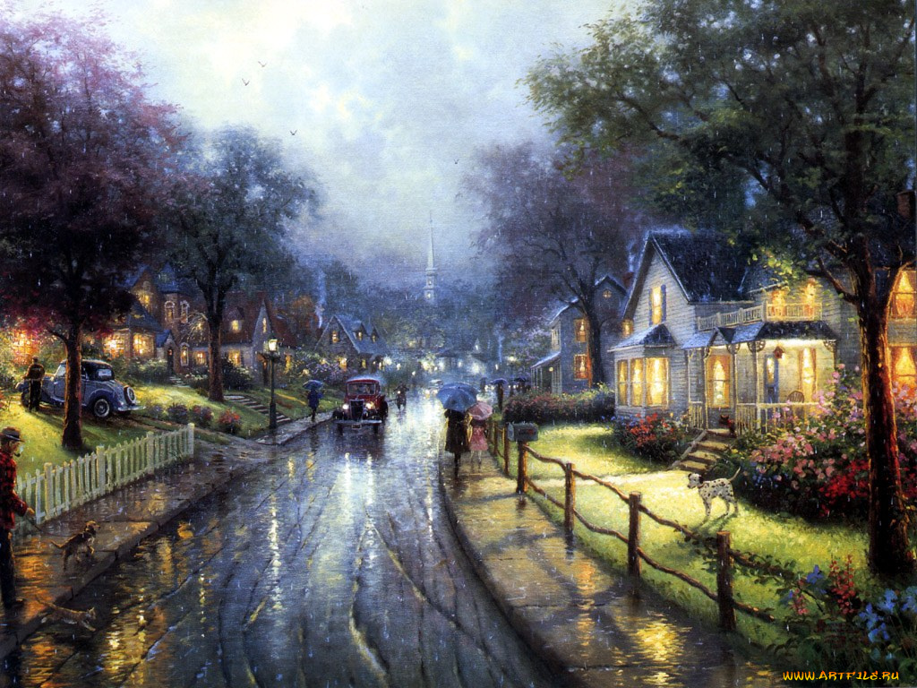 thomas, kinkade, рисованные, города