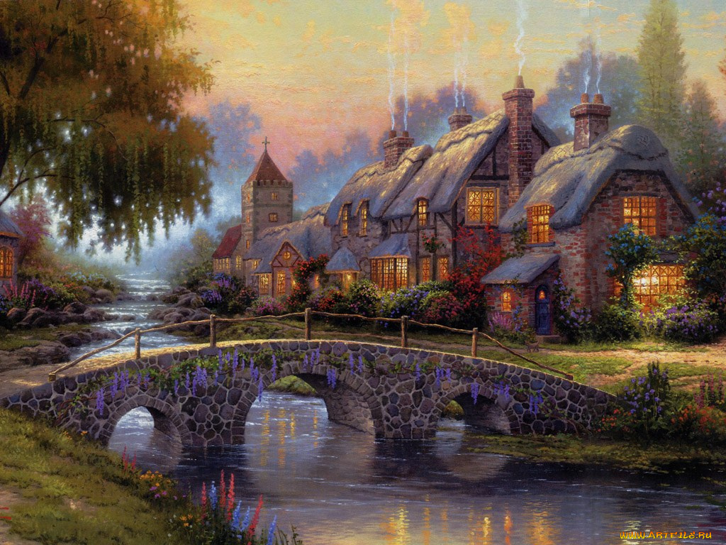 thomas, kinkade, рисованные, города