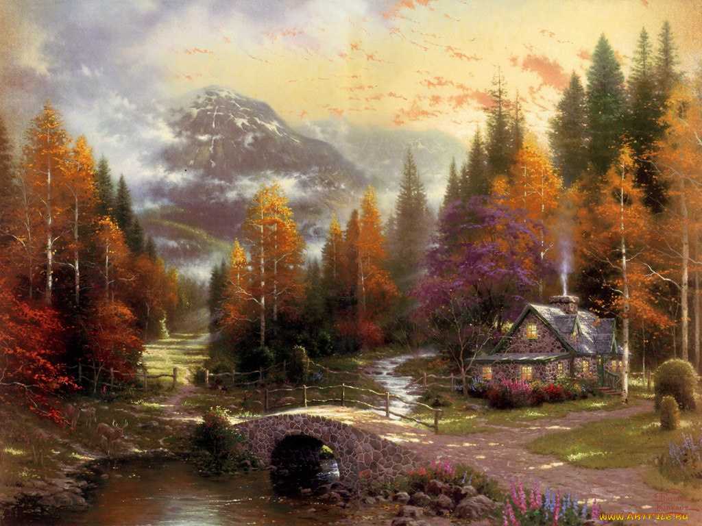 thomas, kinkade, рисованные, природа