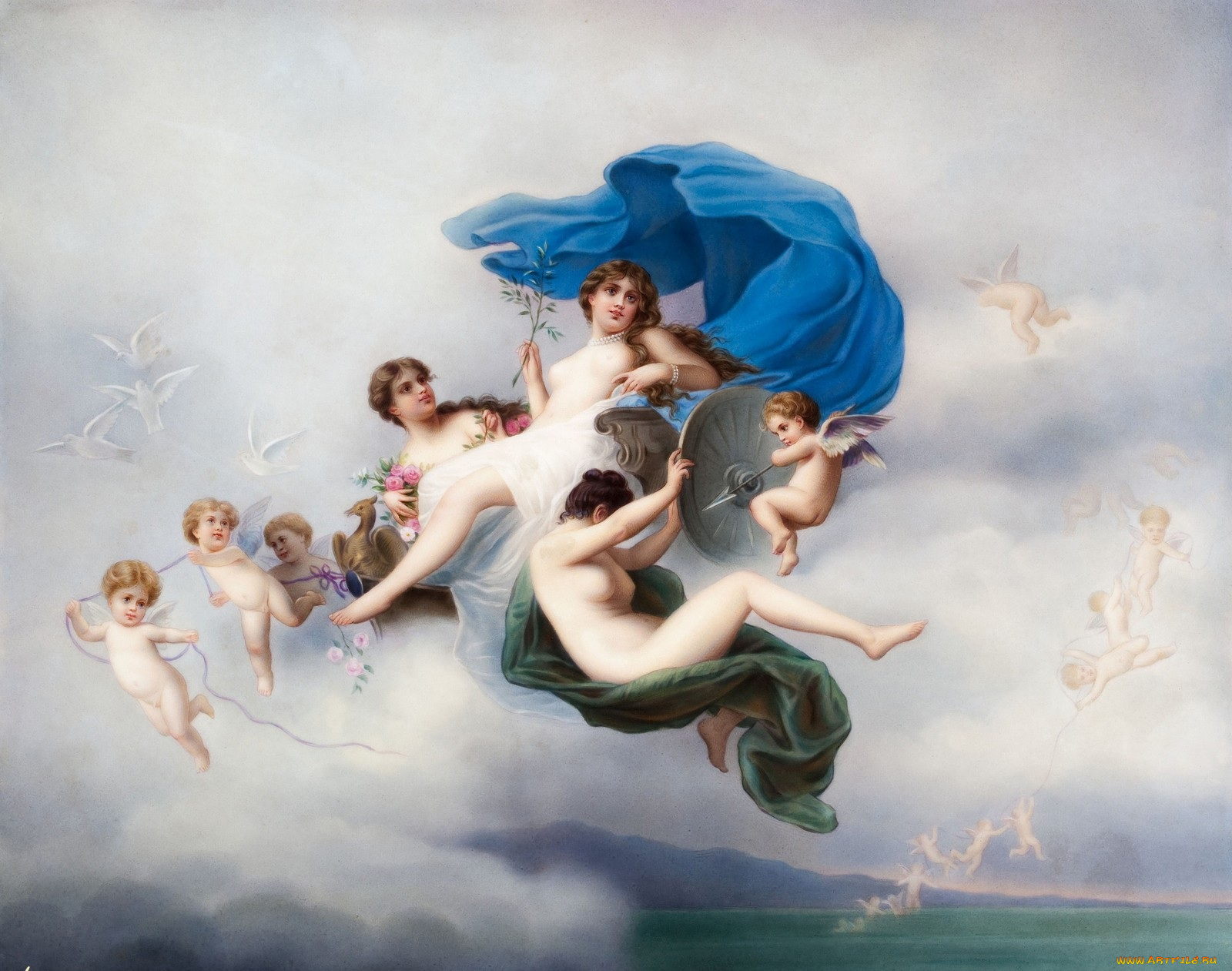 рисованные, живопись, ангелы