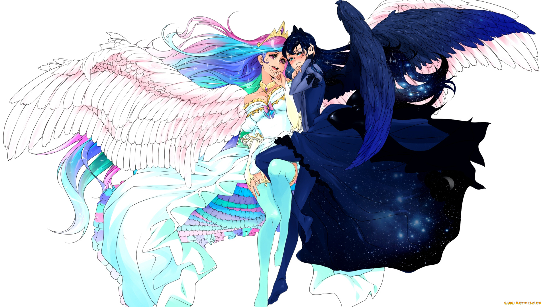 аниме, angels, demons, девушки, крылья, ангел