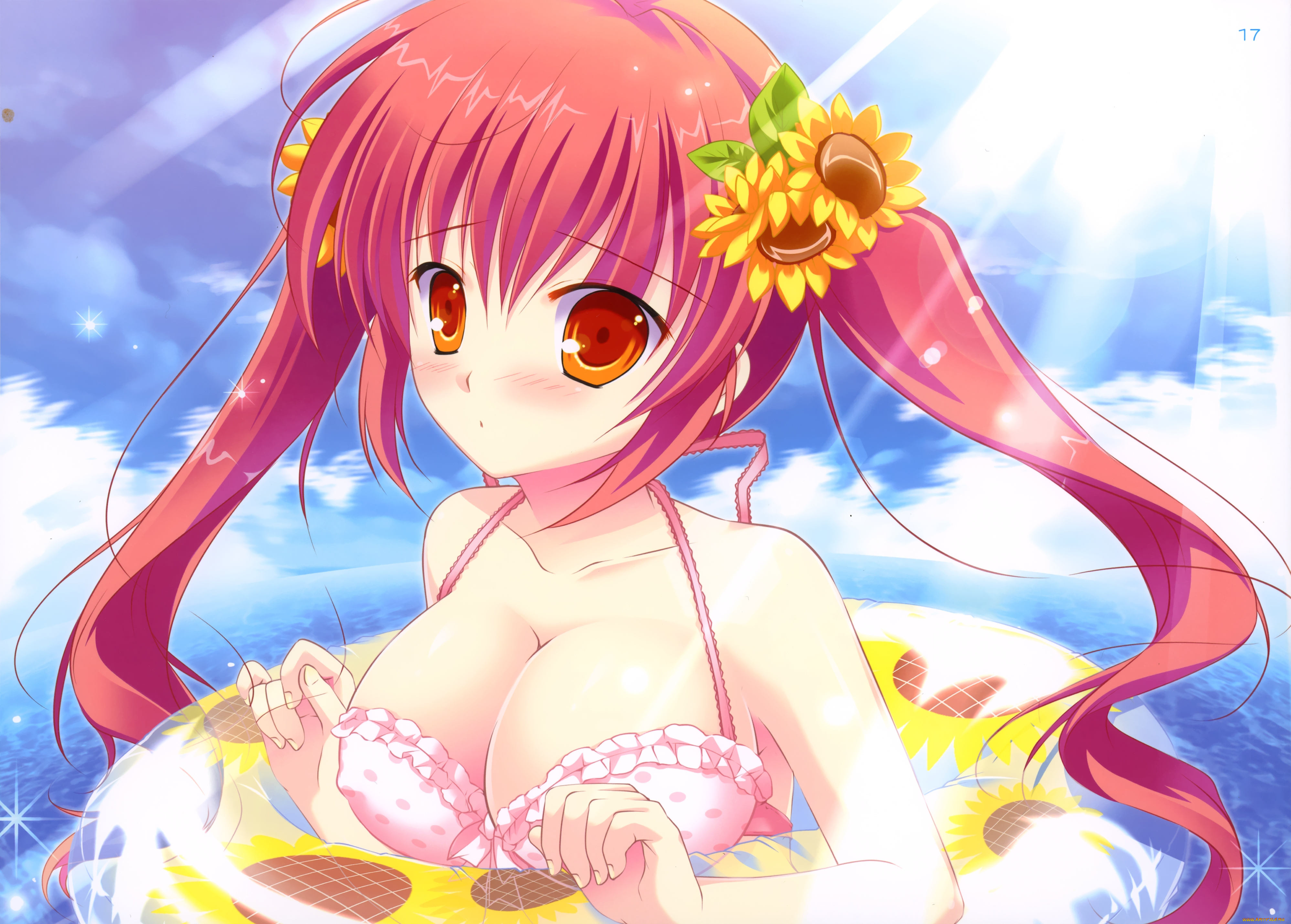 аниме, *unknown, другое, море, надувной, круг, бикини, девушка