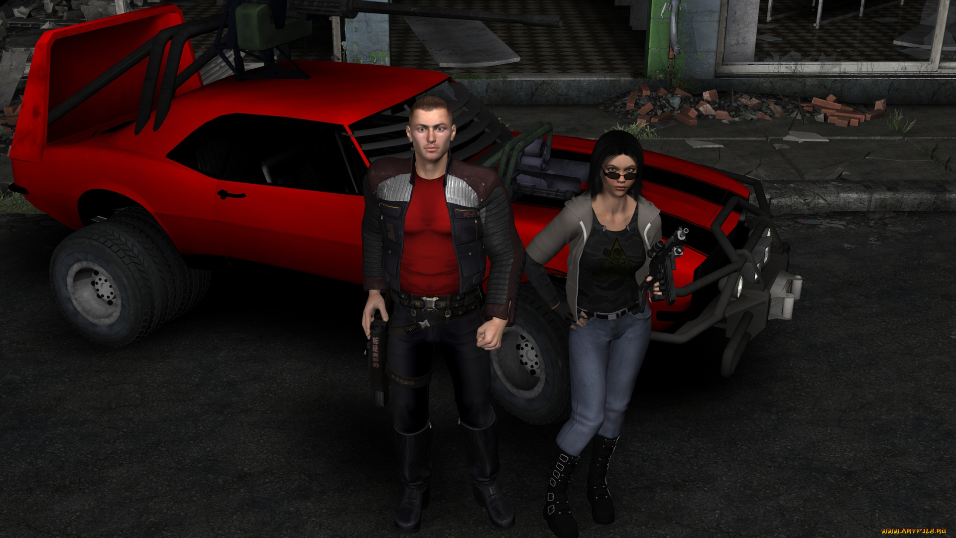 3д, графика, people, люди, автомобиль, мальчик, девушка