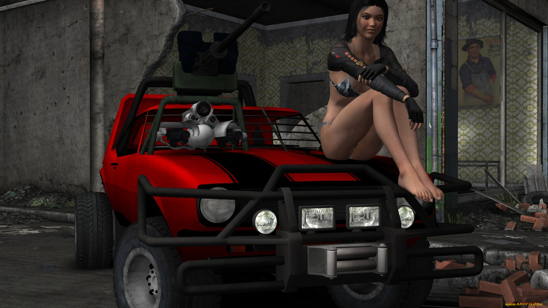 3д, графика, people, люди, девушка, автомобиль