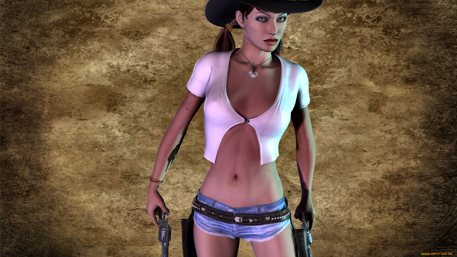 3д, графика, people, люди, шляп, пистолеты, девушка