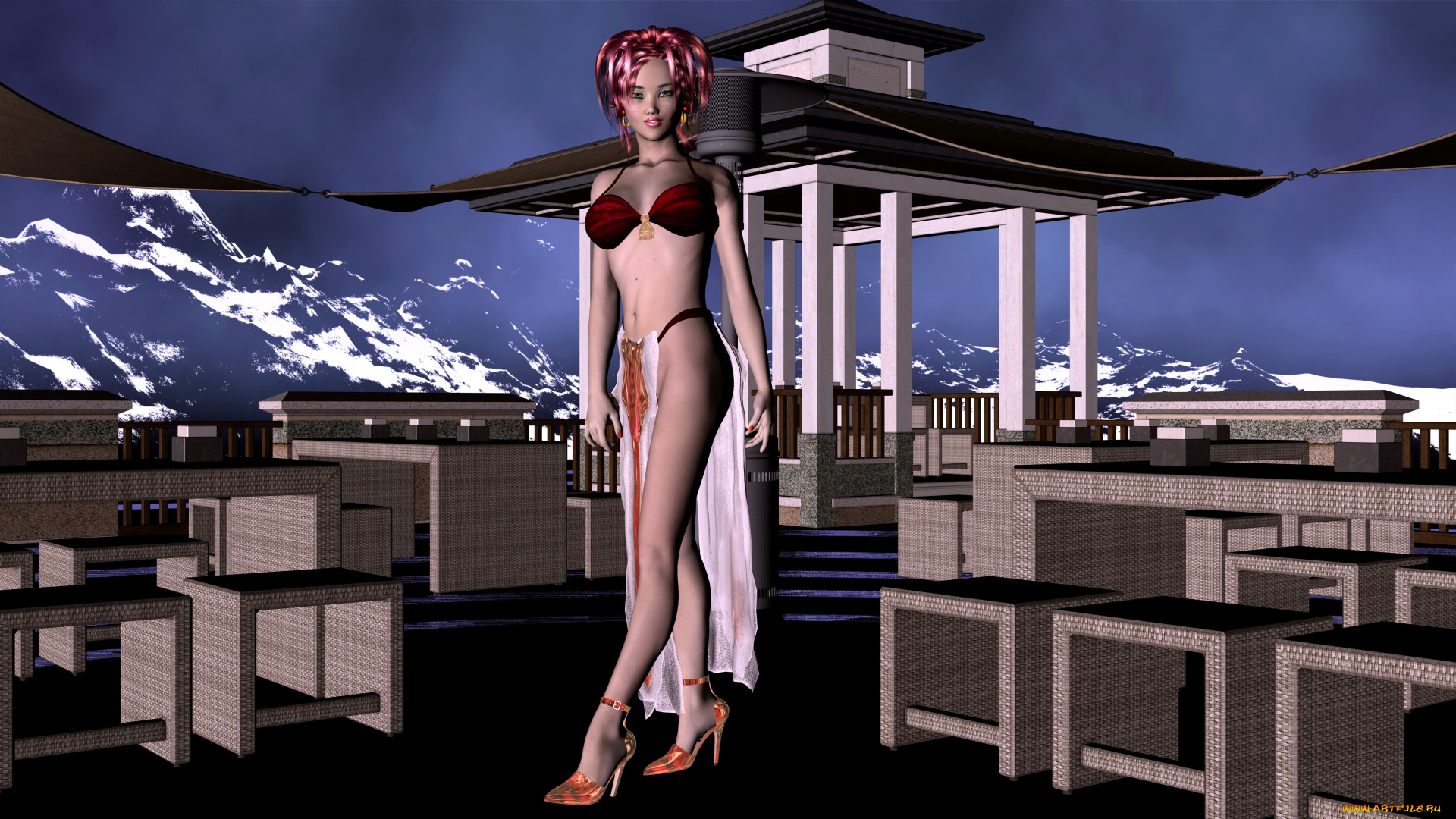 3д, графика, people, люди, стулья, девушка, горы