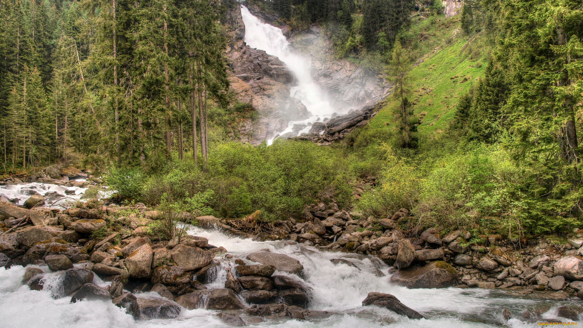 австрийские, альпы, природа, водопады, река, водопад, горы