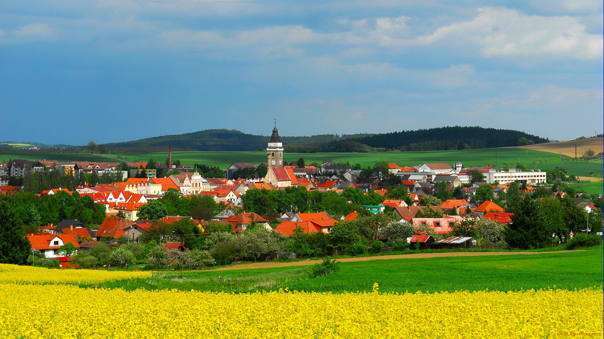 Чехия, jind&, 345, ich&, 367, hradec, города, пейзажи, пейзаж, дома, поля