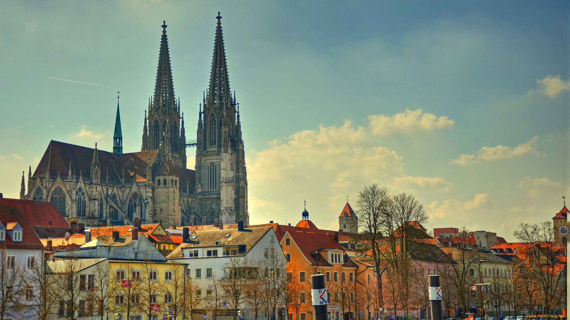 города, регенсбург, германия, дома, собор