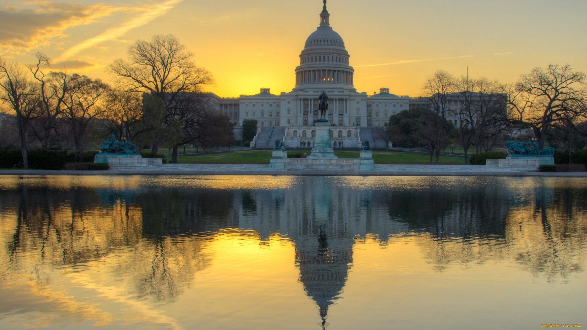 города, вашингтон, сша, капитолия, восход, солнца