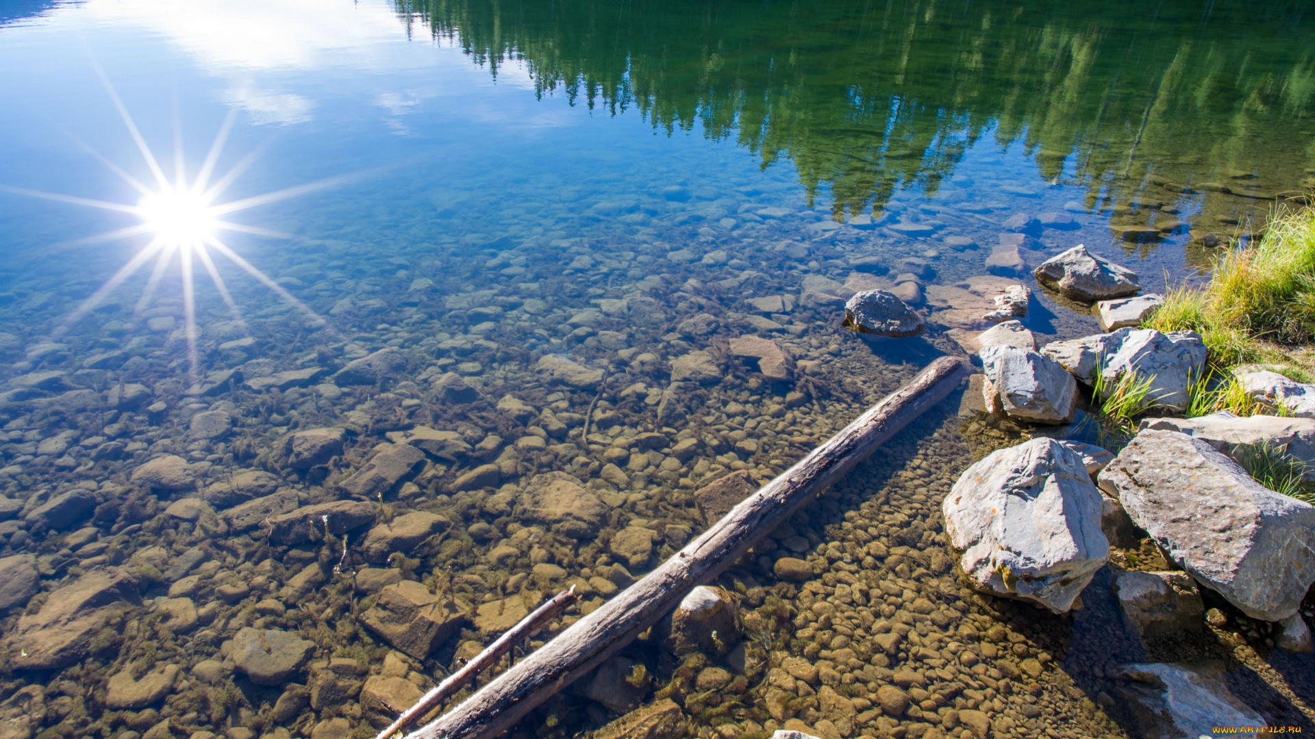 природа, реки, озера, канада, солнце, отражение, камни