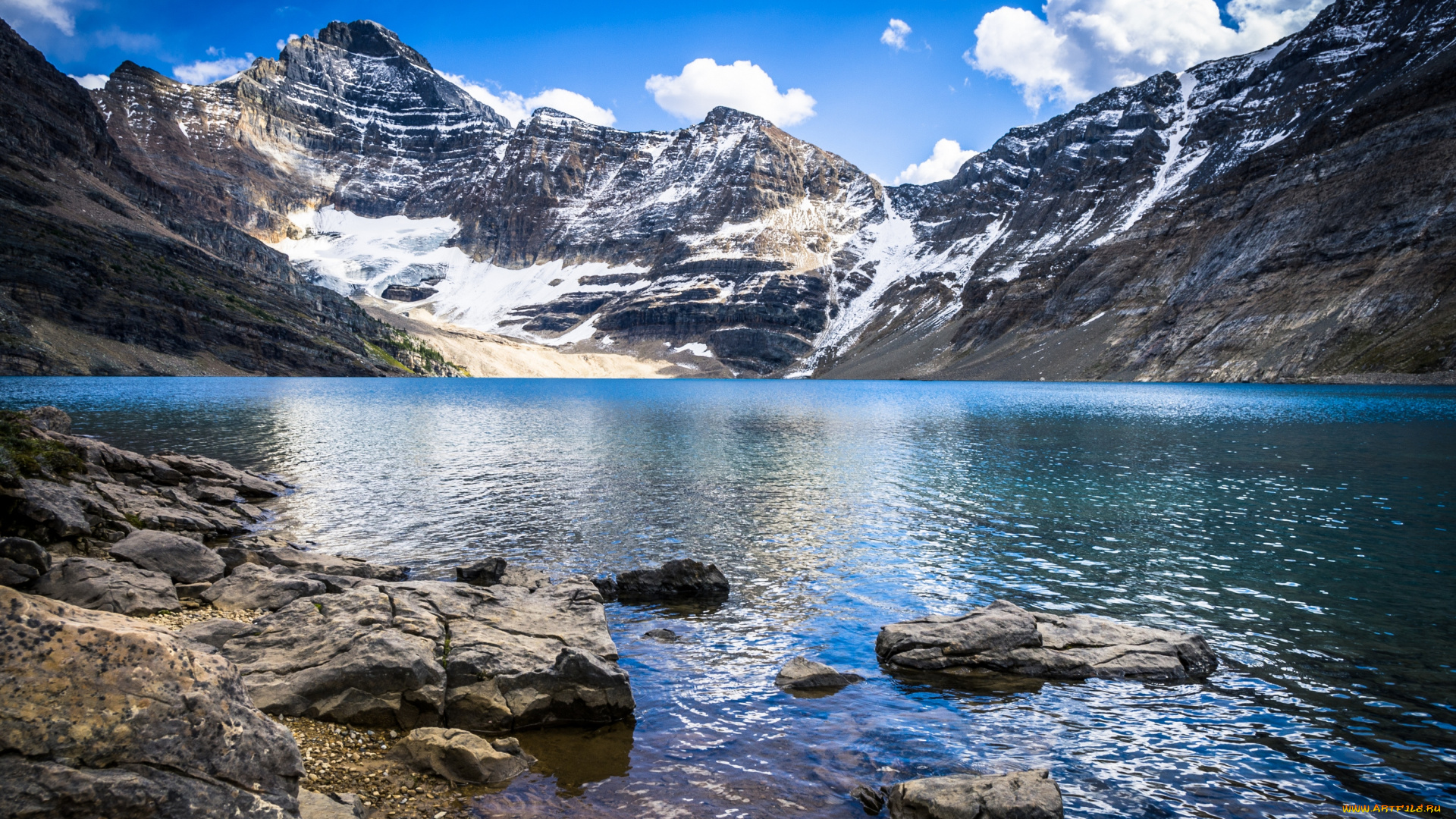 природа, реки, озера, пейзаж, горы, облака, камни