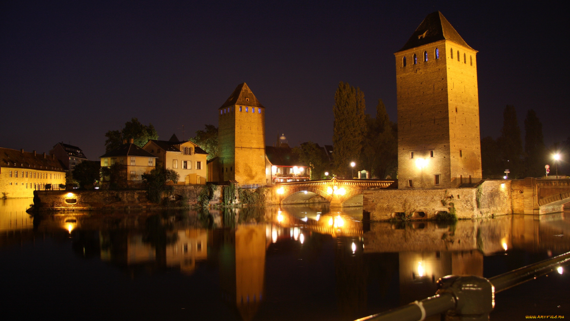 strasbourg, франция, города, страсбург, ночь, дома, огни