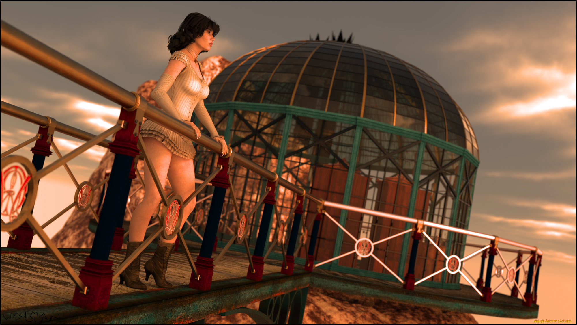 3д, графика, people, люди, девушка, купол