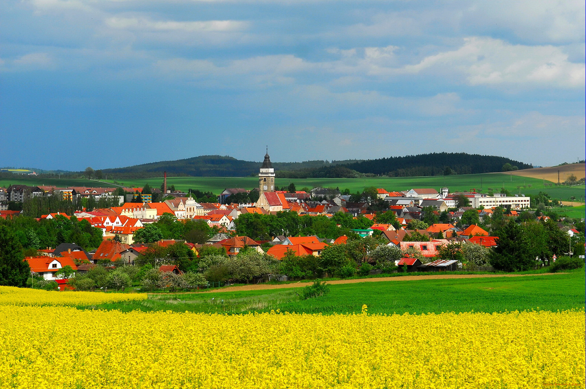 Чехия, jind&, 345, ich&, 367, hradec, города, пейзажи, пейзаж, дома, поля