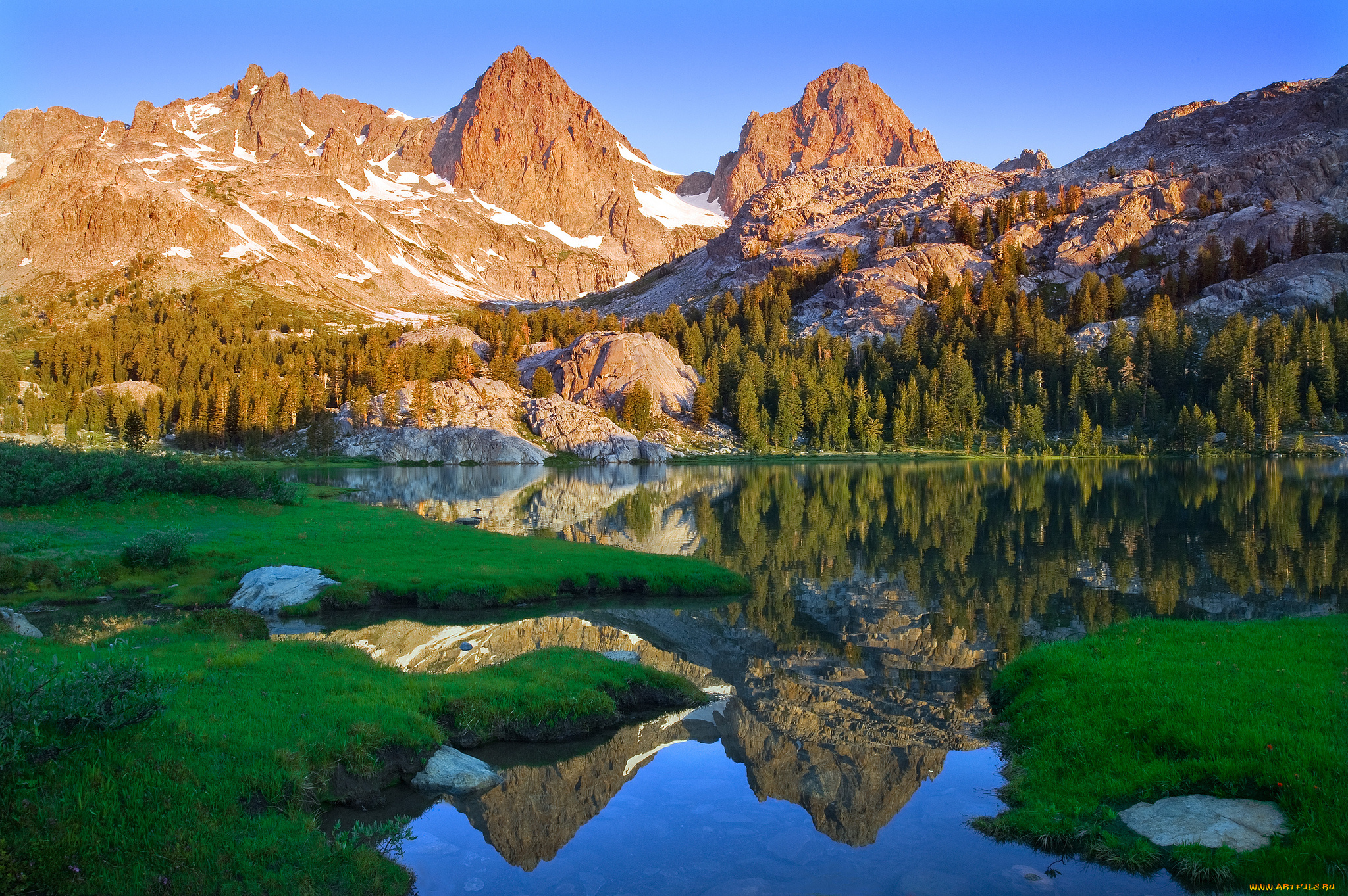 ansel, adams, wilderness, природа, реки, озера, горы, озеро, mount, ritter, banner, peak, lake, ediza