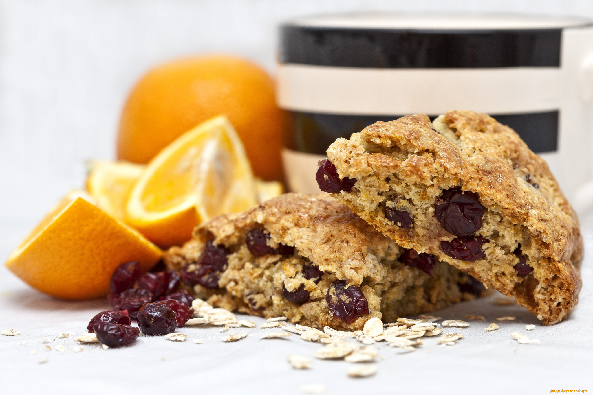 еда, пирожные, кексы, печенье, ягоды, овсяное, апельсины, клюква