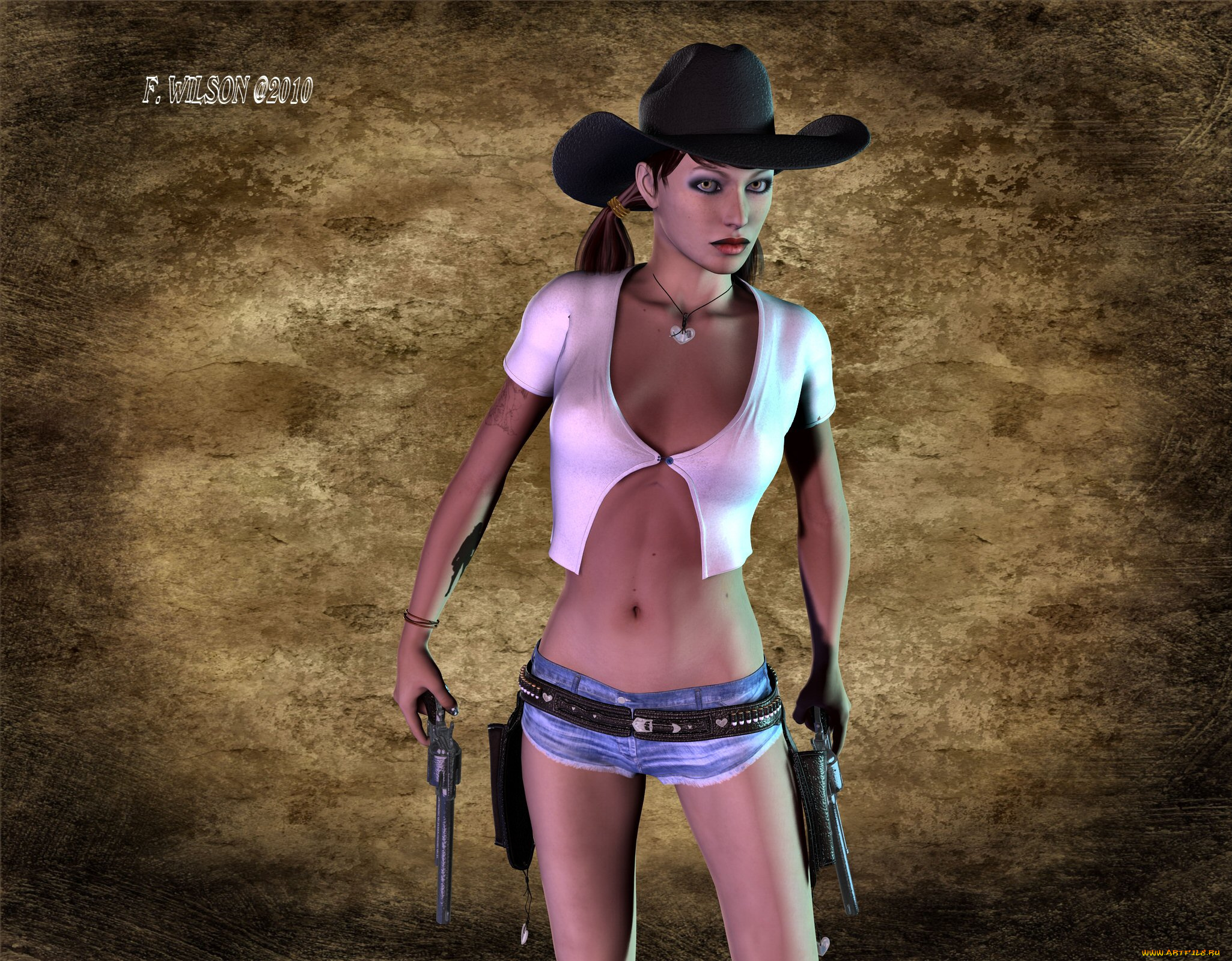 3д, графика, people, люди, шляп, пистолеты, девушка