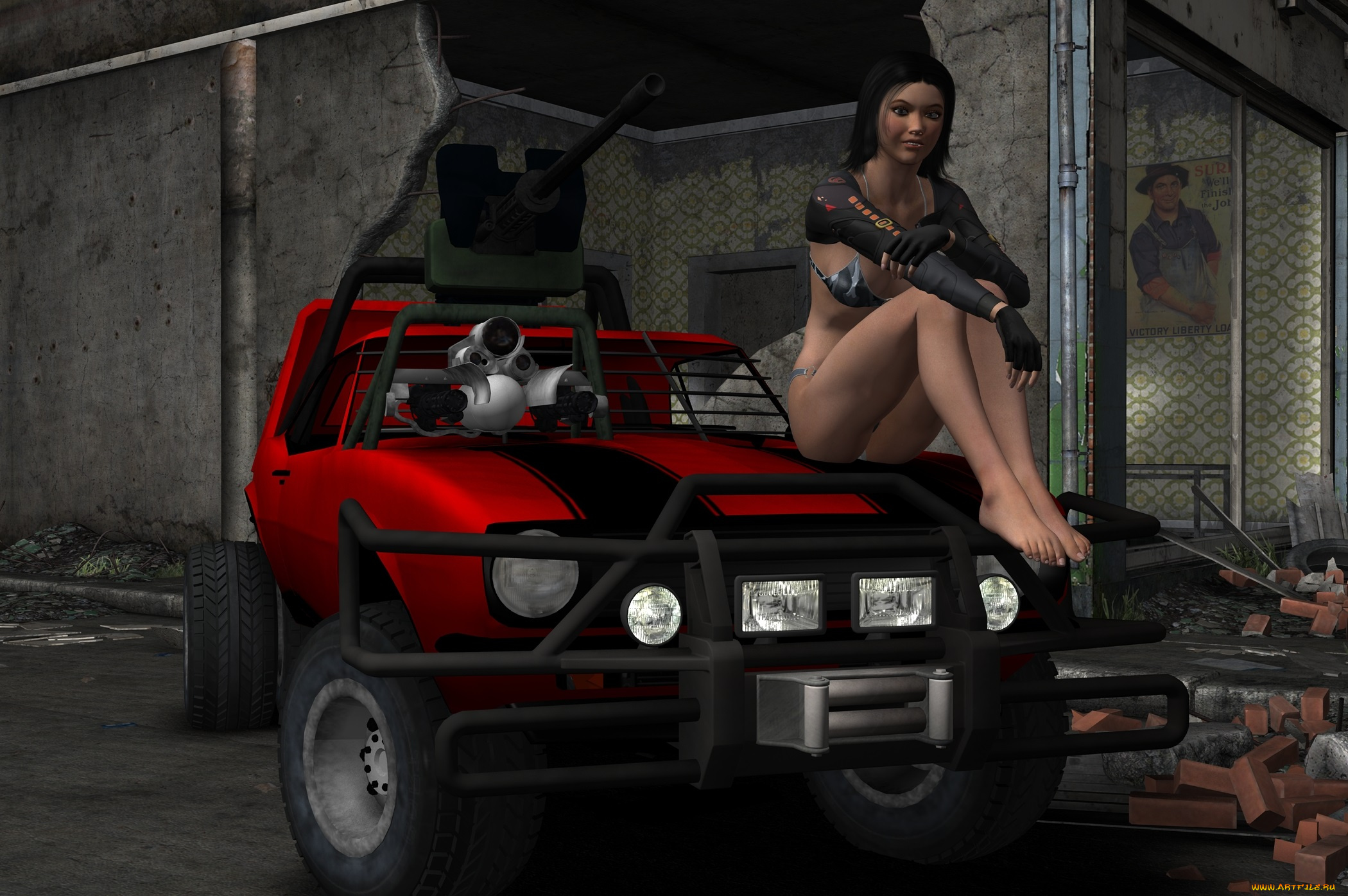 3д, графика, people, люди, девушка, автомобиль