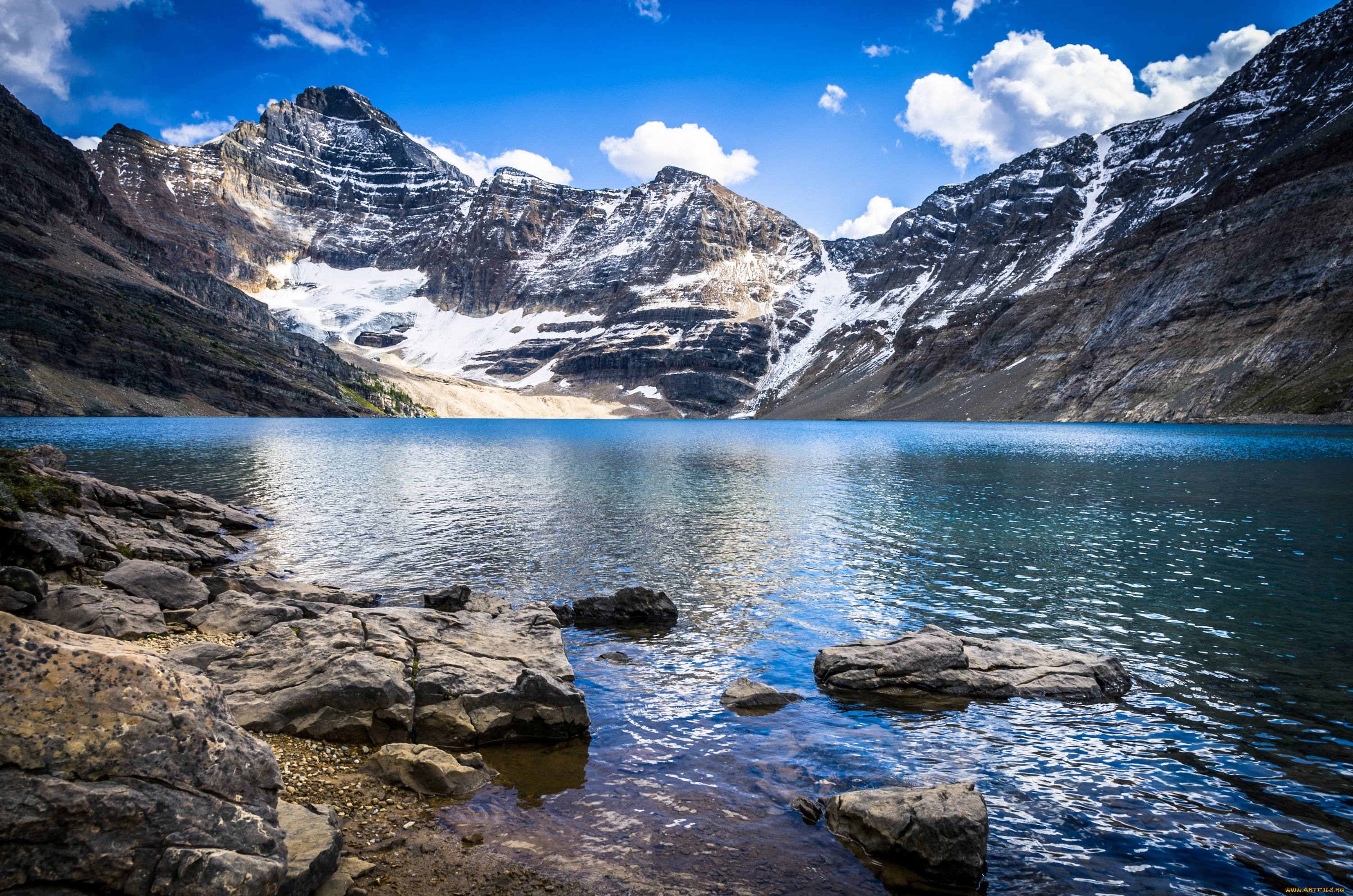 природа, реки, озера, пейзаж, горы, облака, камни