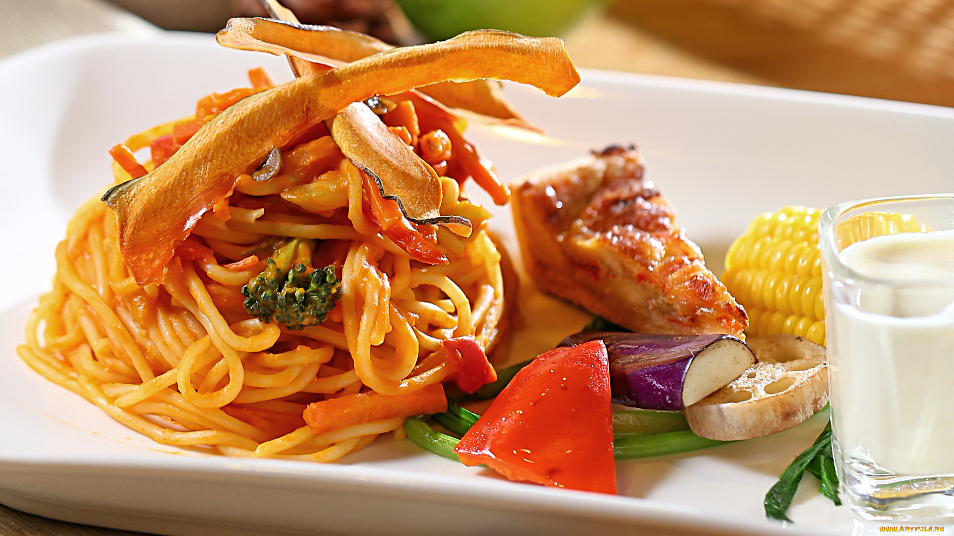 еда, макаронные, блюда, овощи, спагетти