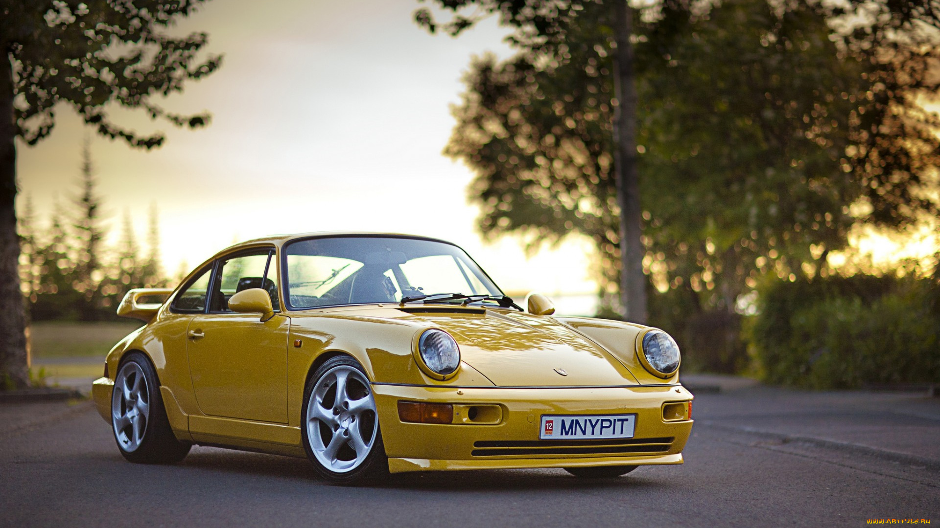 porsche, автомобили, дорога, жёлтый