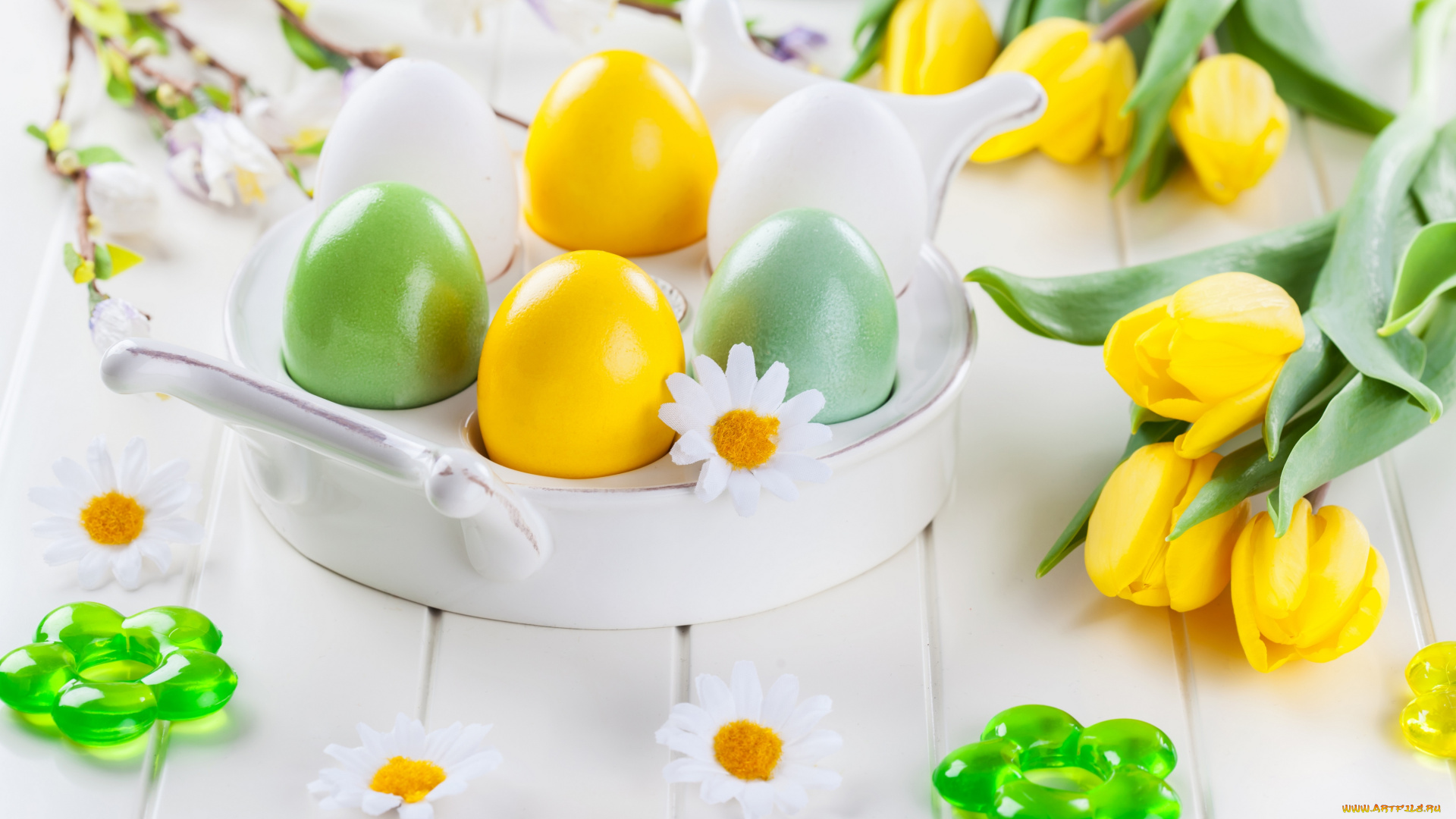 праздничные, пасха, крашеные, eggs, flowers, яйца, тюльпаны, spring, easter, цветы, весна, colorful, tulips