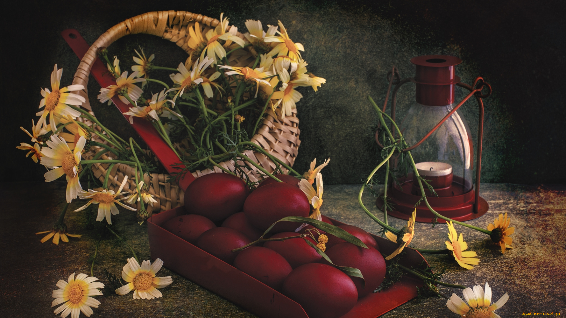 праздничные, пасха, яйца, цветы