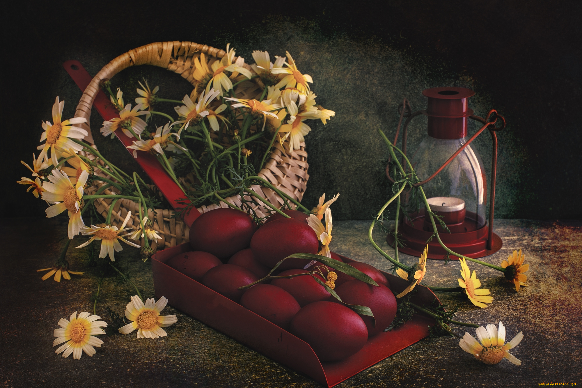 праздничные, пасха, яйца, цветы