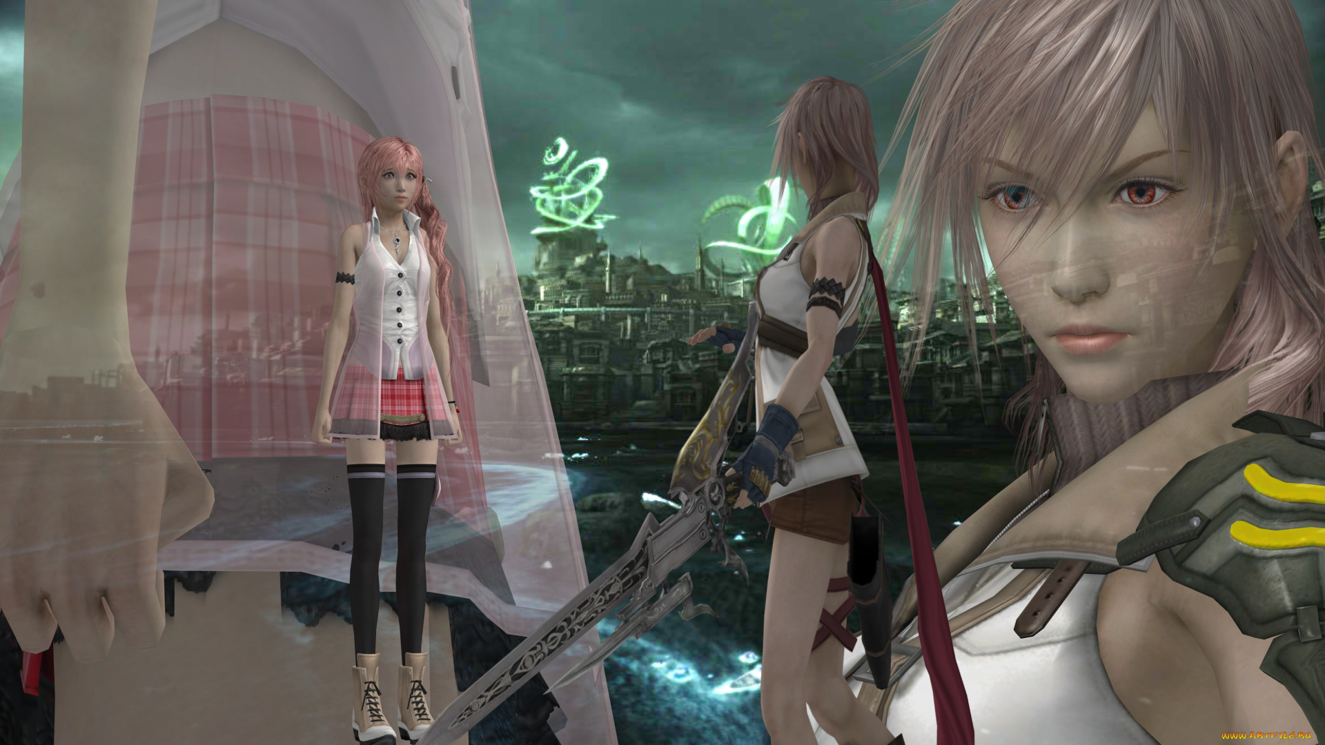 3д, графика, аниме, , anime, взгляд, девушки, оружие, фон