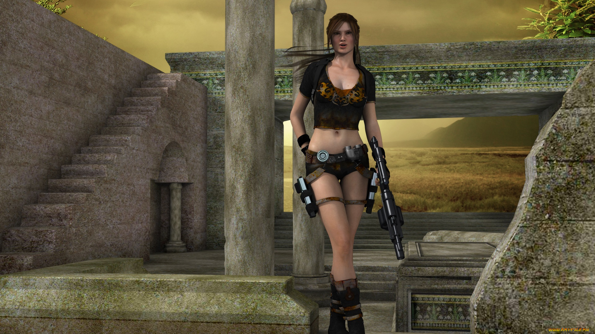 3д, графика, фантазия, , fantasy, оружие, фон, взгляд, девушка