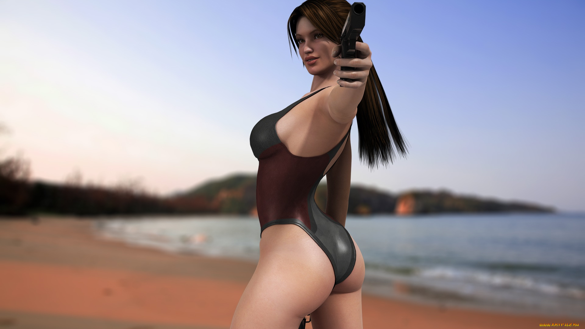 3д, графика, люди, , people, оружие, фон, девушка, взгляд