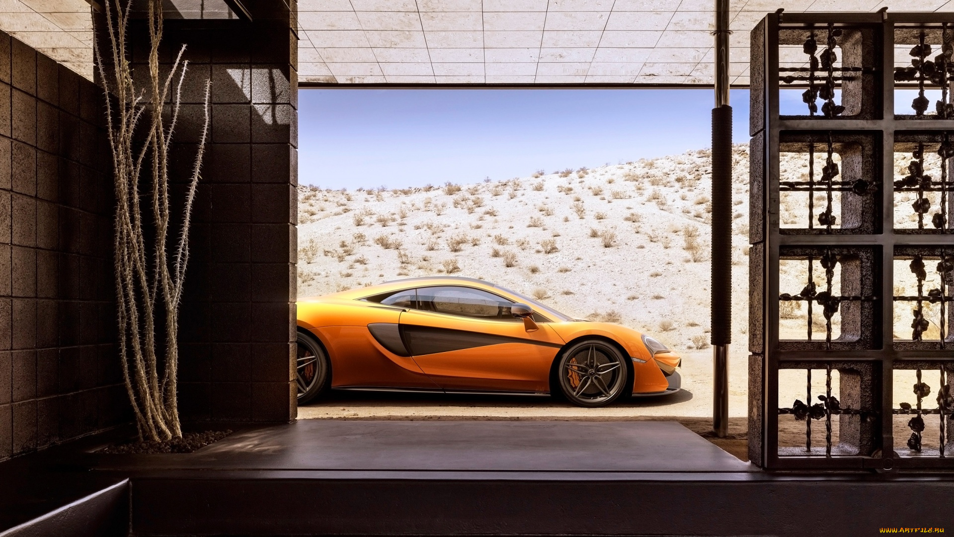 автомобили, mclaren, песок, жёлтый