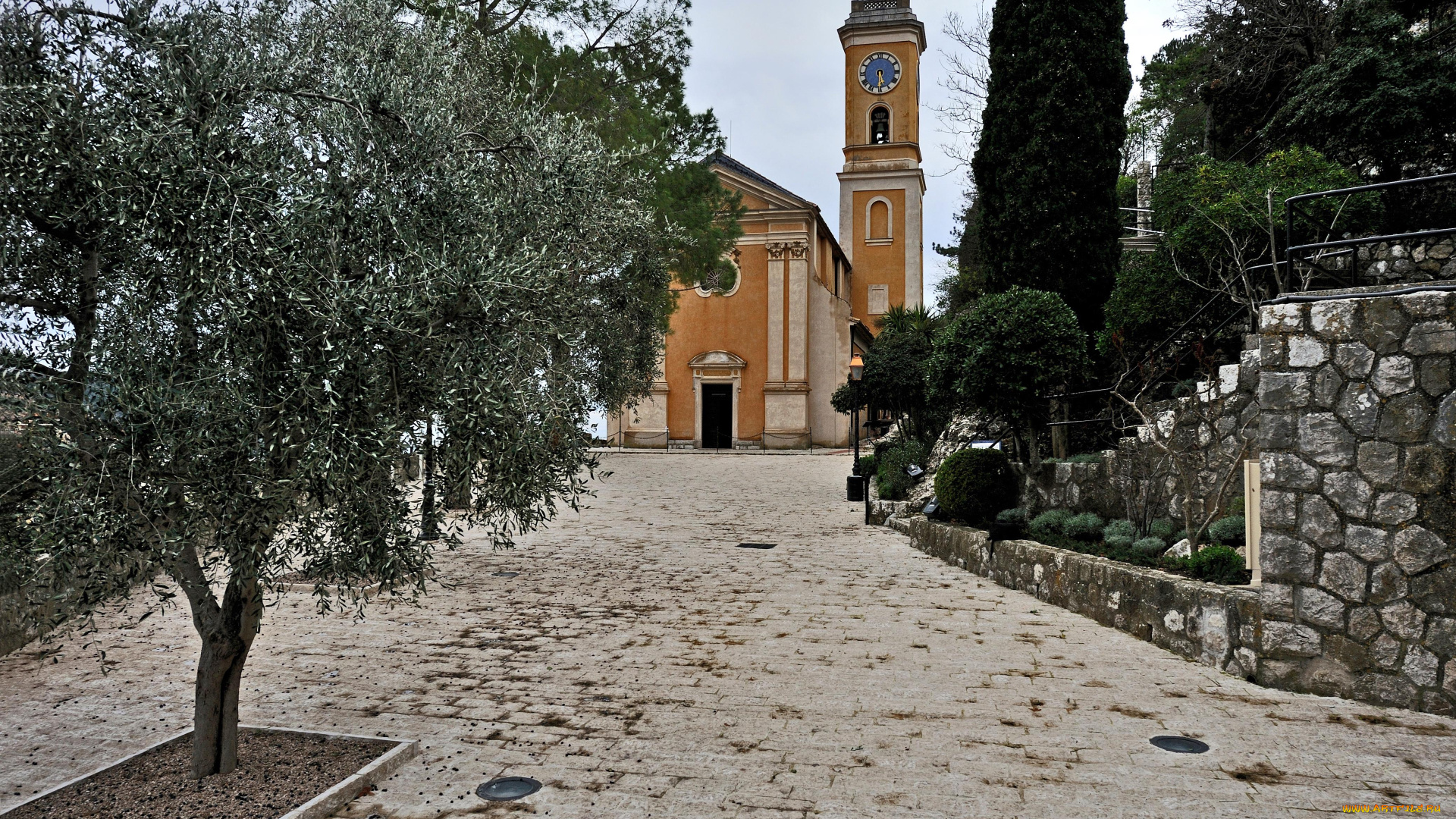 eze, , france, города, -, католические, соборы, , костелы, , аббатства, собор, деревья, улица, курорт, франция