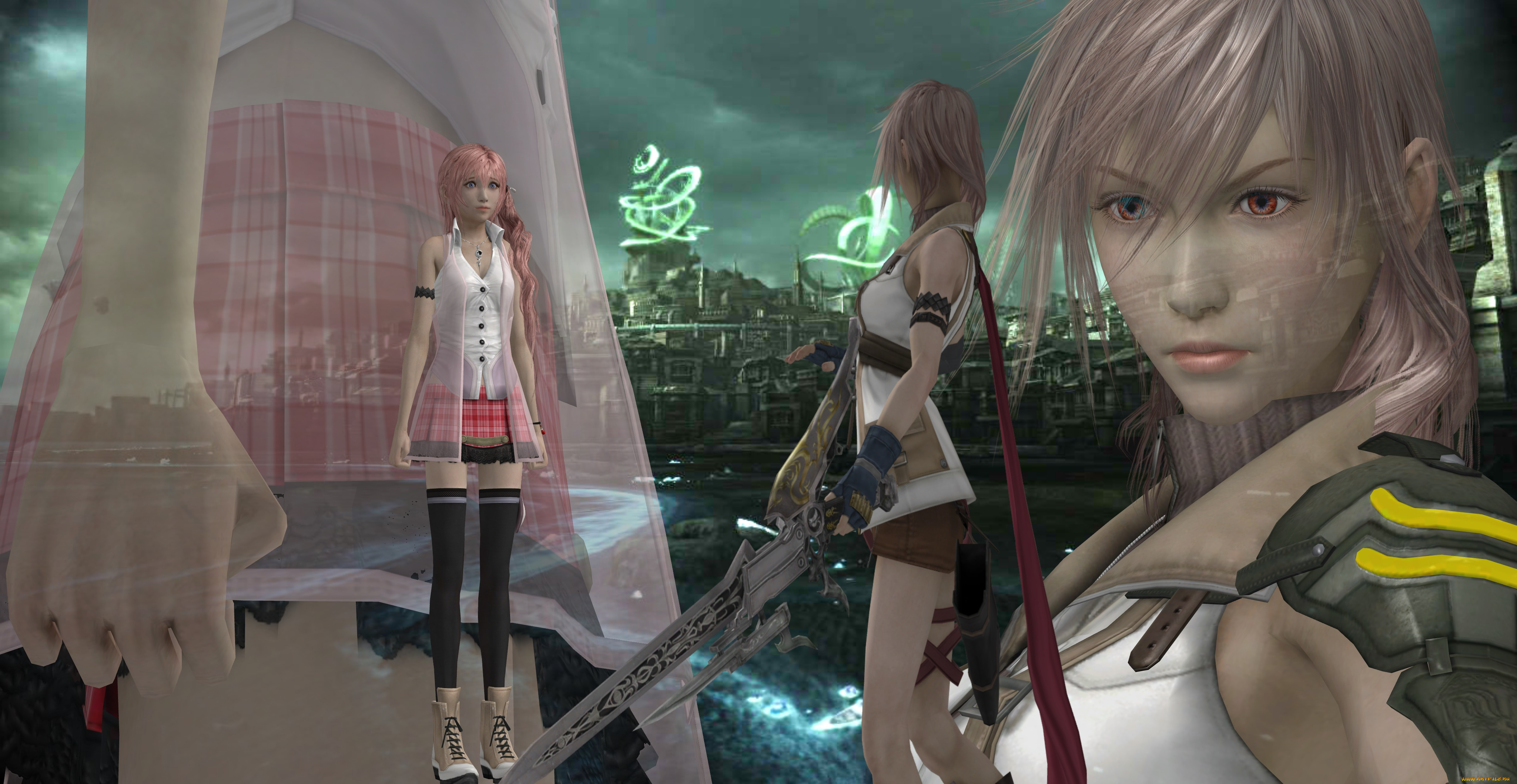 3д, графика, аниме, , anime, взгляд, девушки, оружие, фон