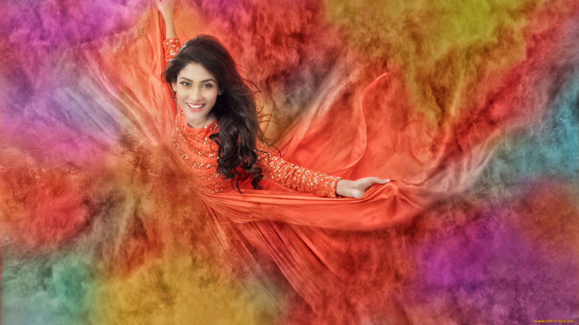 девушки, -unsort, , креатив, индианка, разноцветный, краски, брюнетка