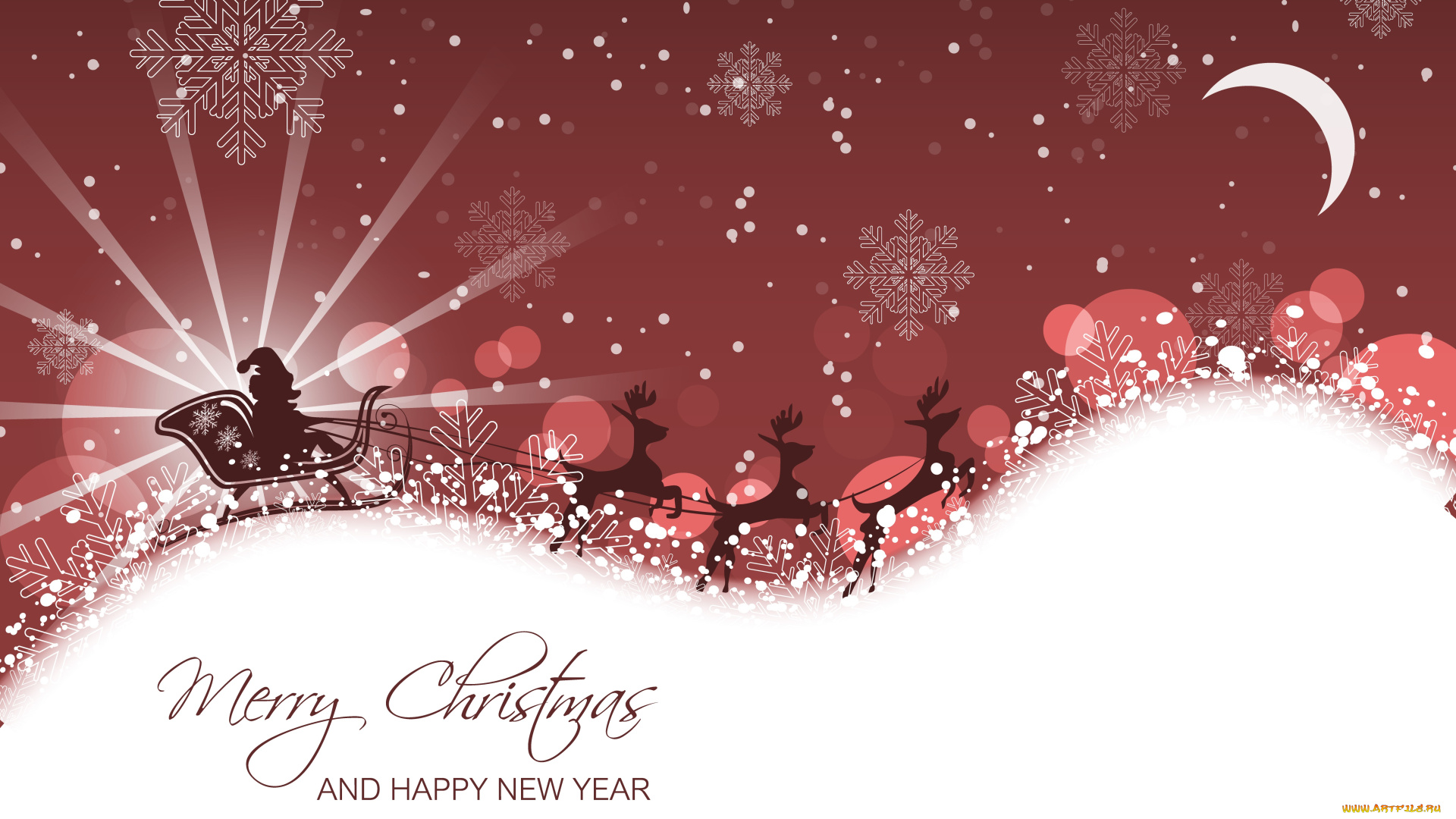 праздничные, векторная, графика, , новый, год, новый, год, рождество, мерри, олени, санта, клаус, сани, снежинки