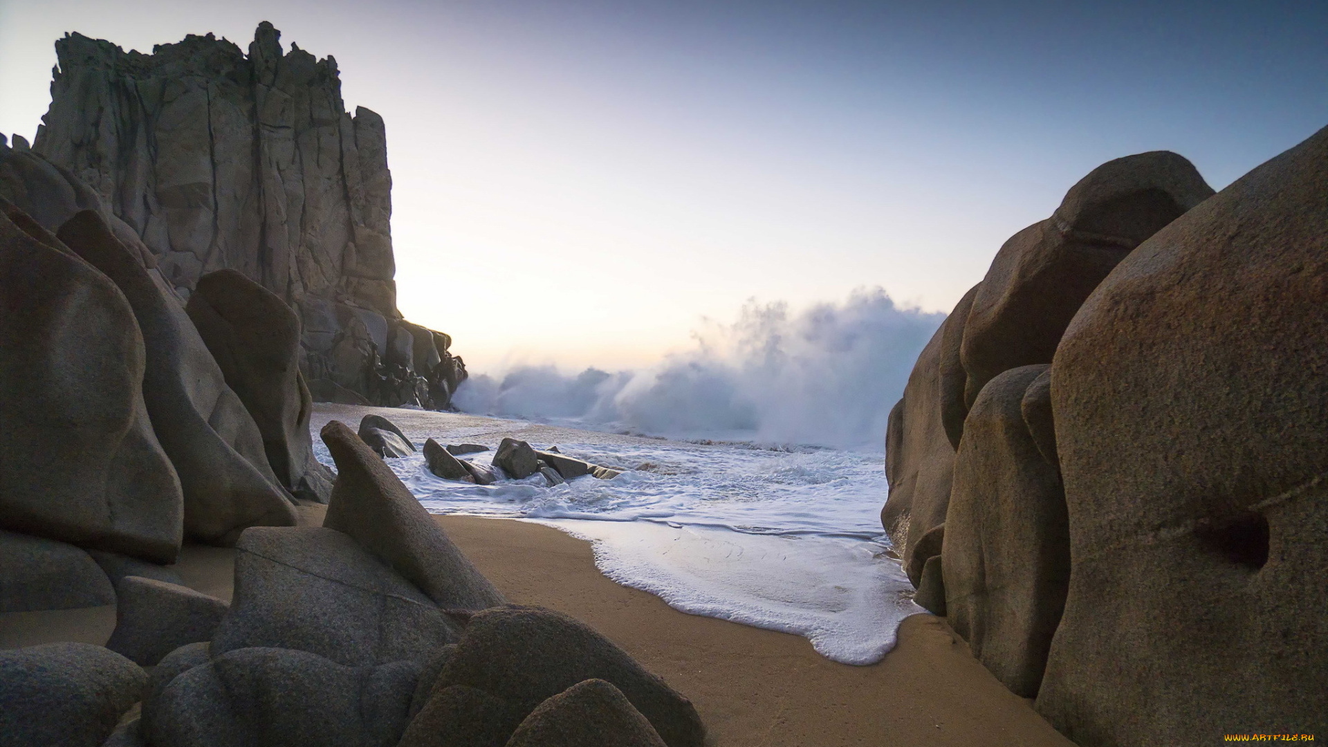 природа, побережье, море, волна, скалы