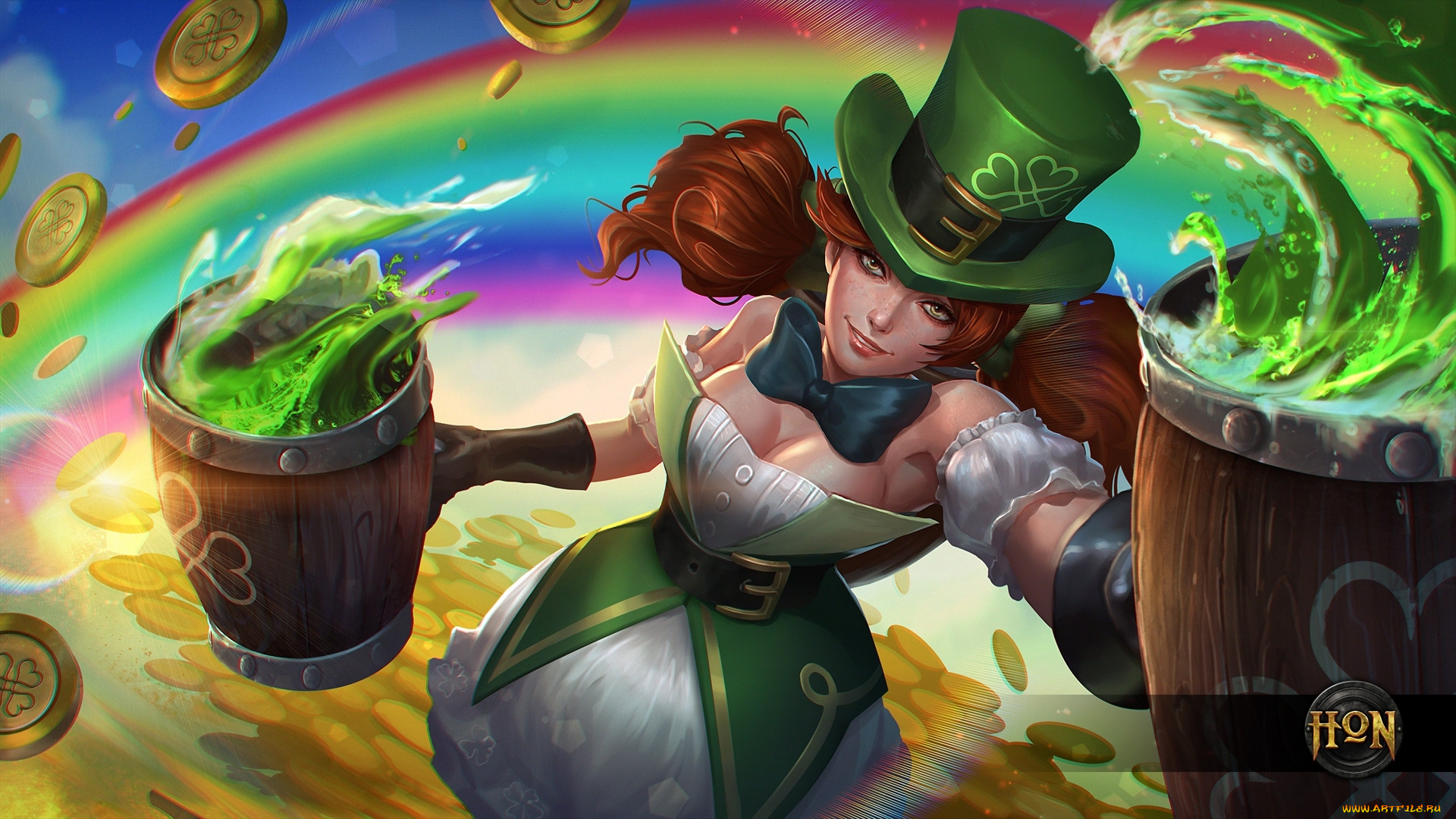 видео, игры, heroes, of, newerth, drunken, master, heroes, of, newerth, mistress, shamrock, алкоголь, девушка, hon