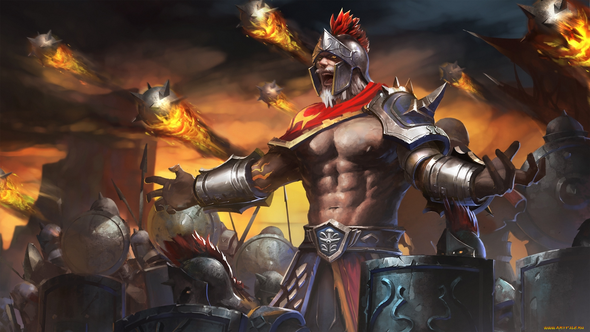 видео, игры, heroes, of, newerth, hon, midas, heroes, of, newerth, warrior, king, воин, армия, шлем, щит, копье