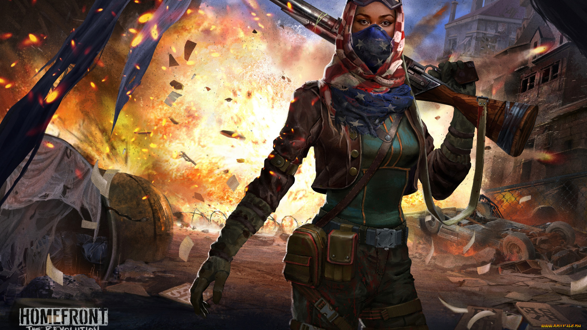 видео, игры, homefront, , the, revolution, девушка, ружье, маска, взгляд, революция, арт, the, revolution