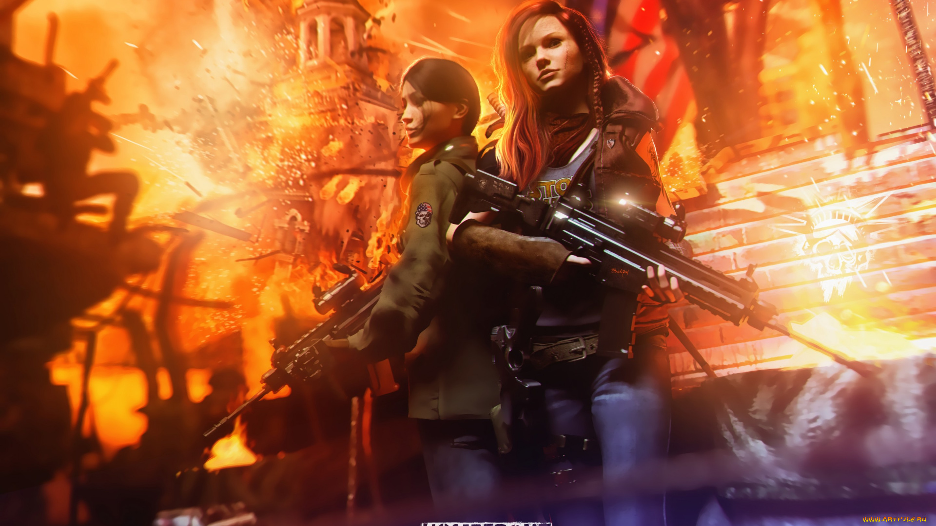 видео, игры, homefront, , the, revolution, the, revolution, девушки, восстание, огонь, оружие, башня, флаг